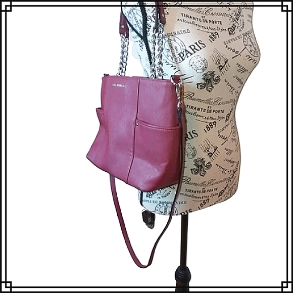 Dana Buchman Red Leather Shoulder Bag w/Chain Straps - Picture 2 of 10